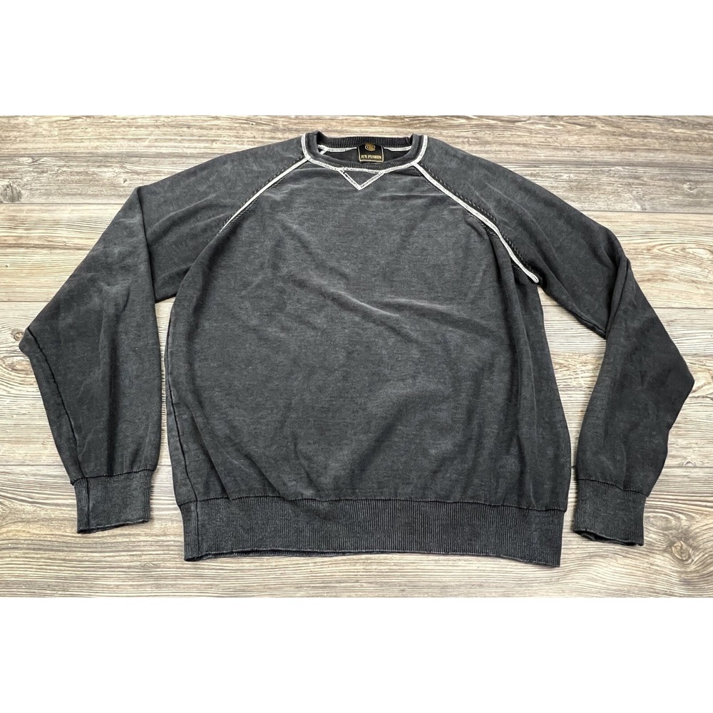 F/X Fusion Men's L Black Crewneck Sweater‎ Pullover Enzyme Wash Contrast Stitch
